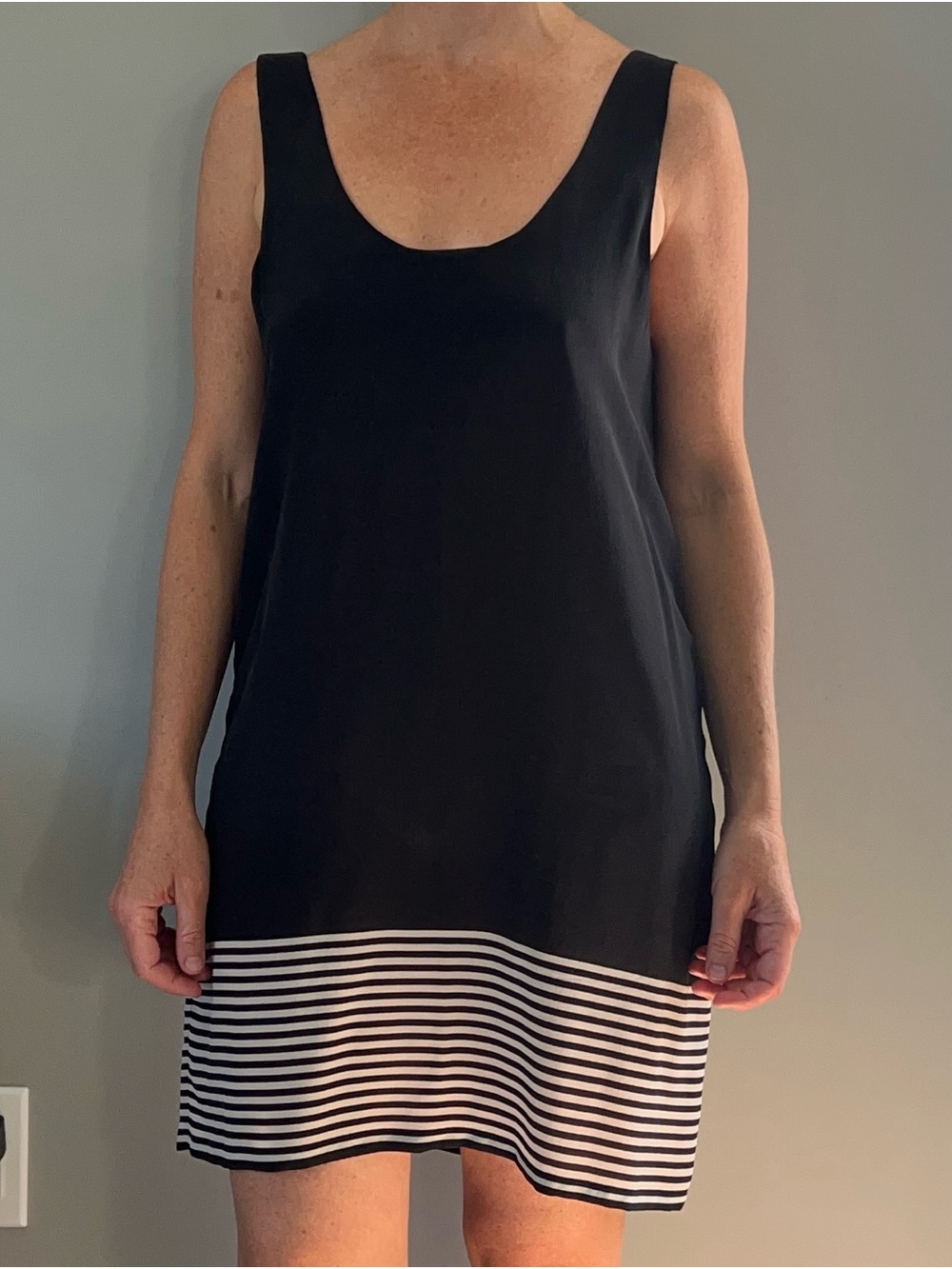 Joie Black Silk Tunic Dress with Striped Hem S